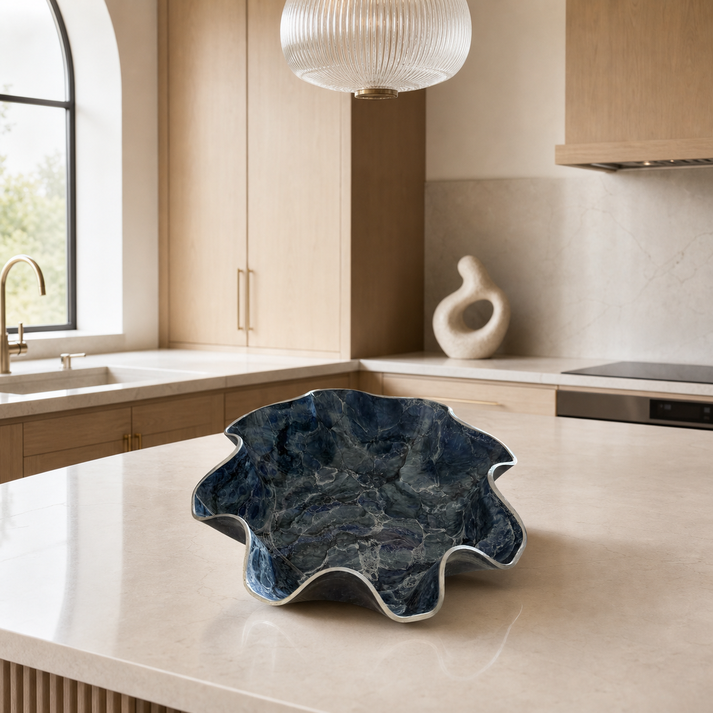 Large Blue bowl, 18x3" geode design epoxy resin