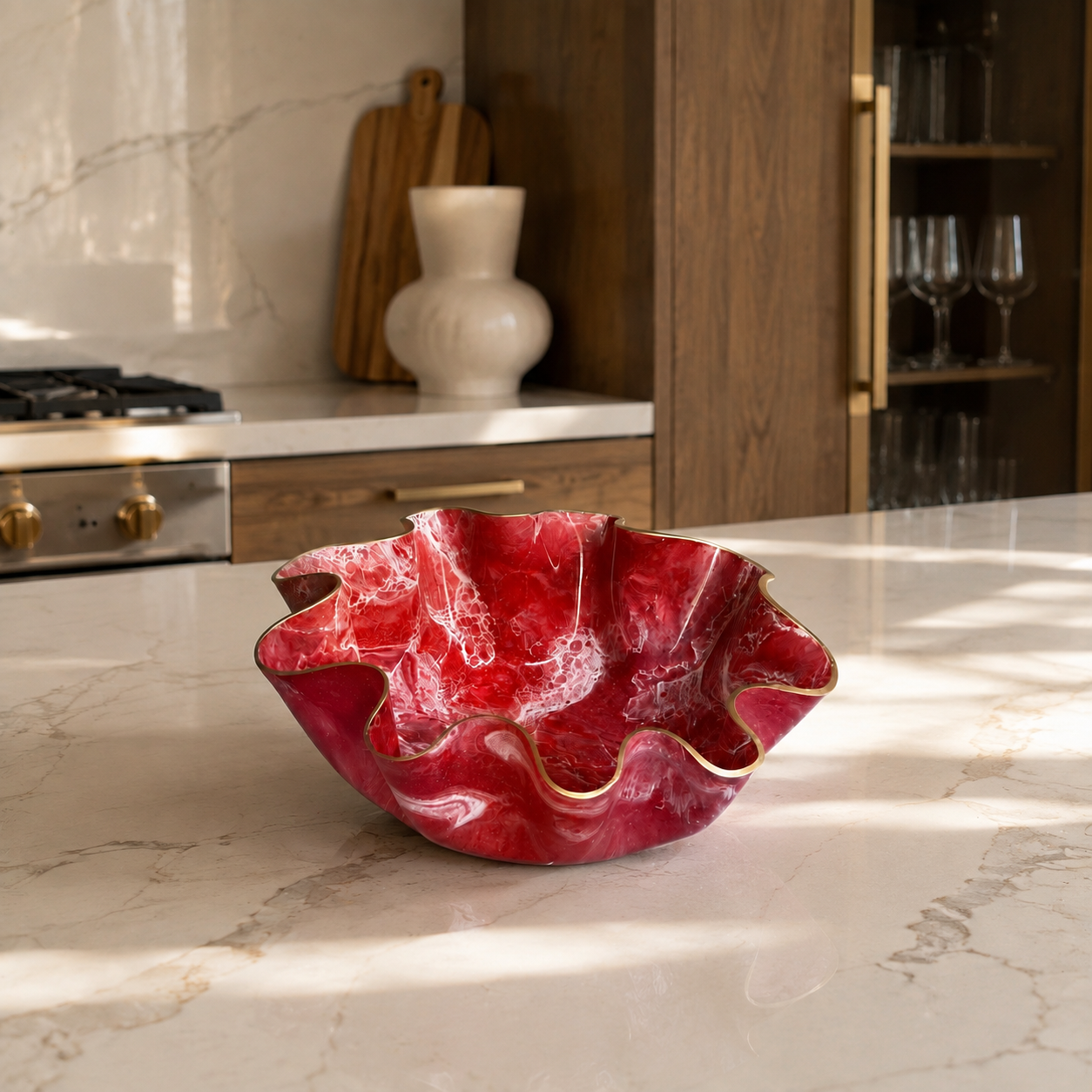 Large Red bowl, 18x3" geode design epoxy resin