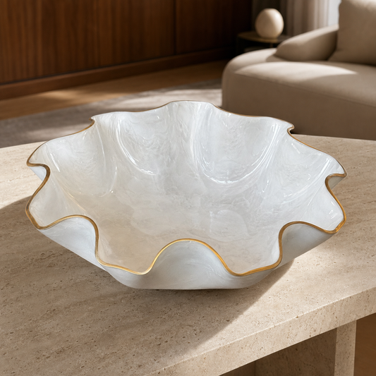 Large White bowl, 18x3" geode design epoxy resin