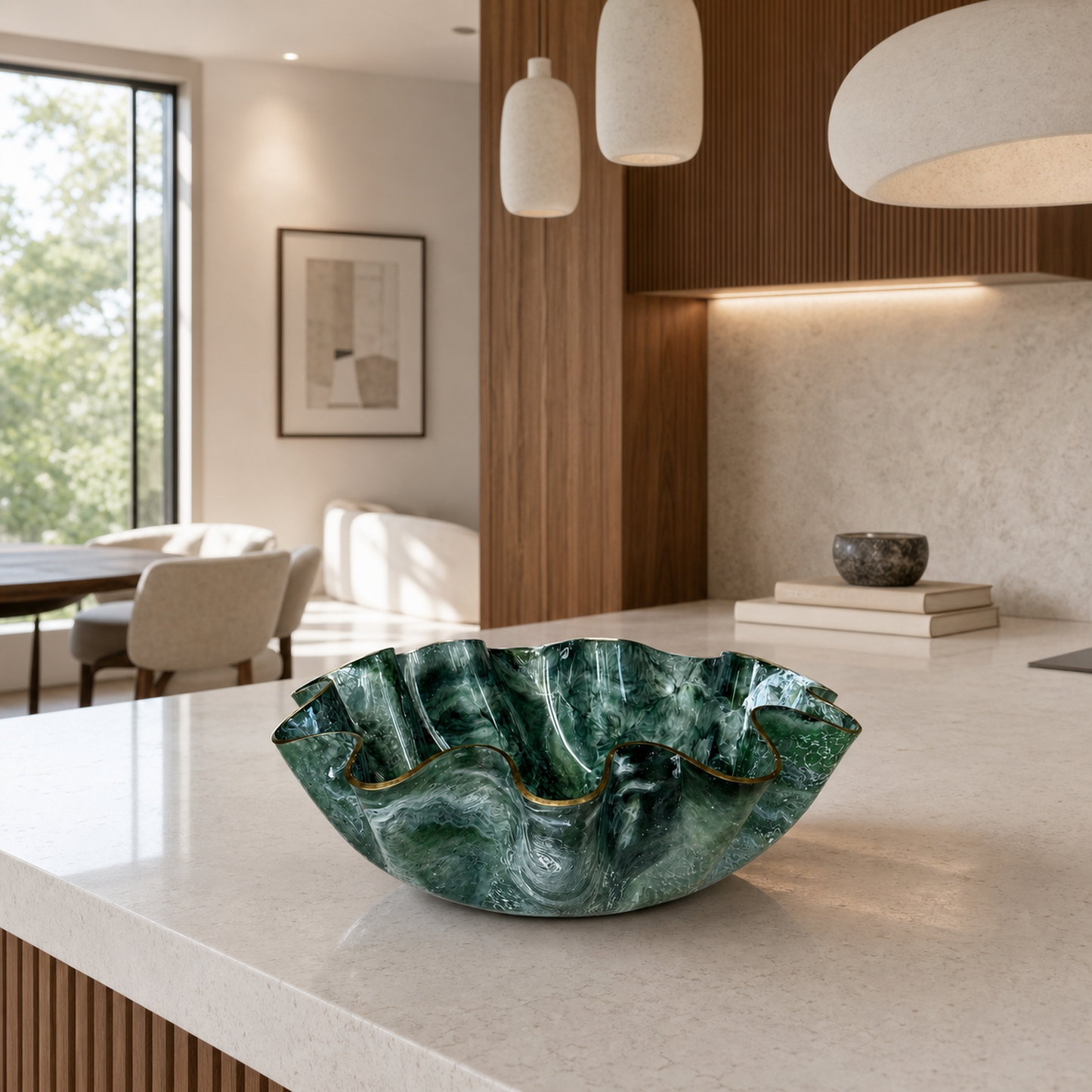 Large Green bowl, 18x3" geode design epoxy resin