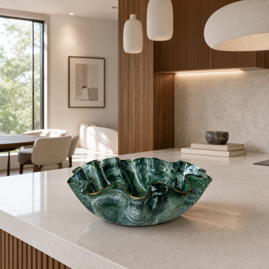 XLarge Green bowl, 18x6" geode design epoxy resin
