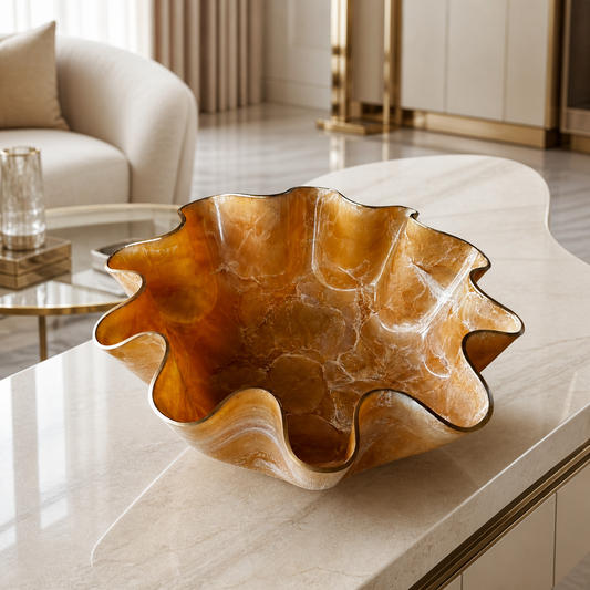 Large Cream bowl, 18x3" geode design epoxy resin