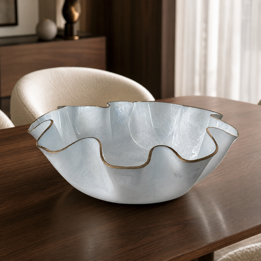 XLarge White bowl, 18x6" geode design epoxy resin