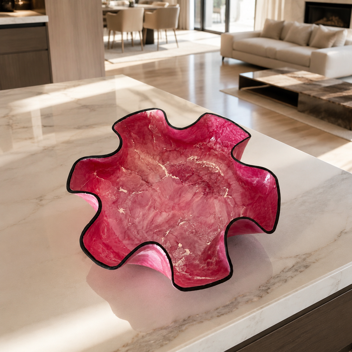 Large Pink bowl, 18x3" geode design epoxy resin