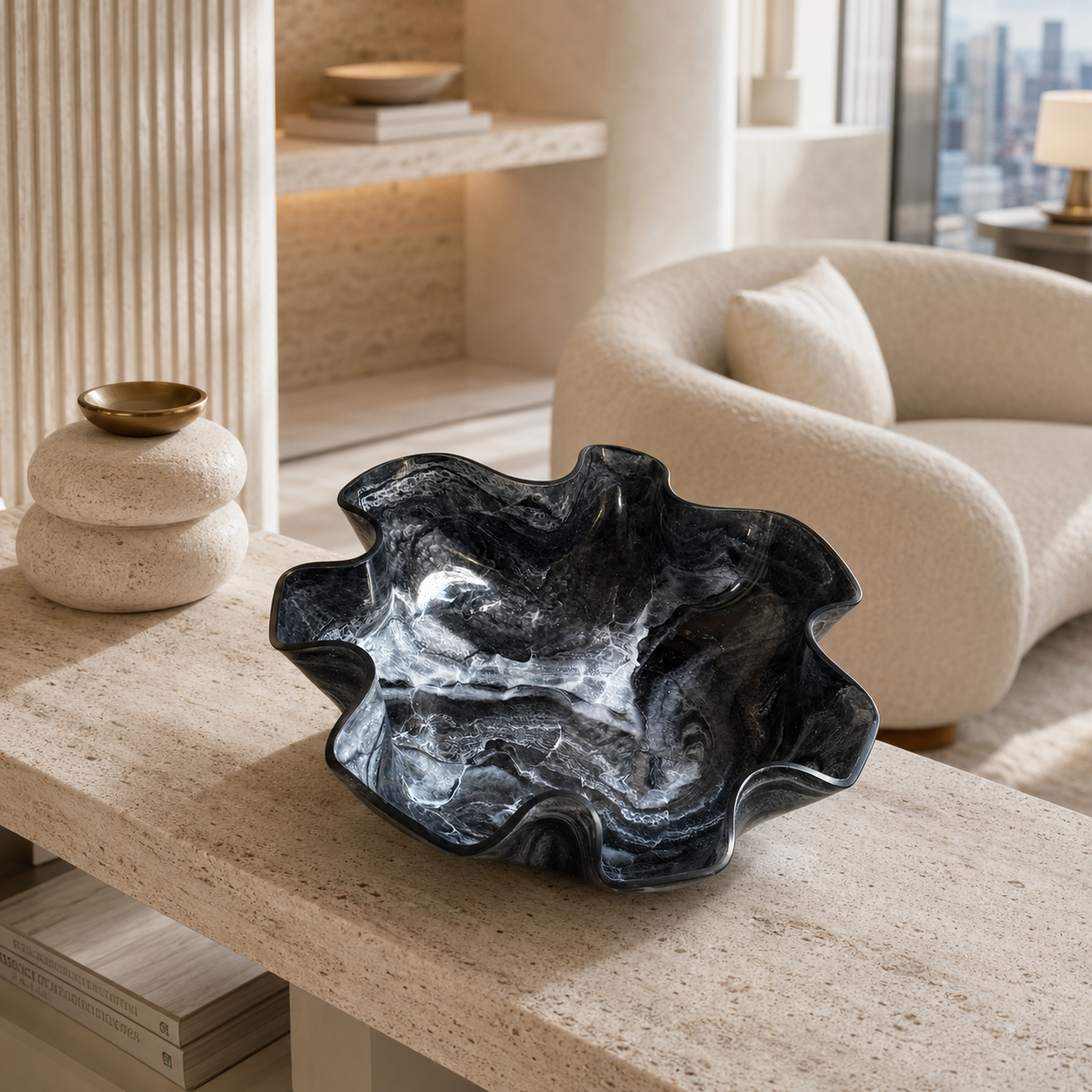 XLarge Black bowl, 18x6" geode design epoxy resin