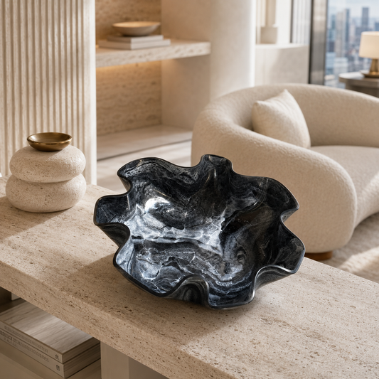 Large Black bowl, 18x3" geode design epoxy resin