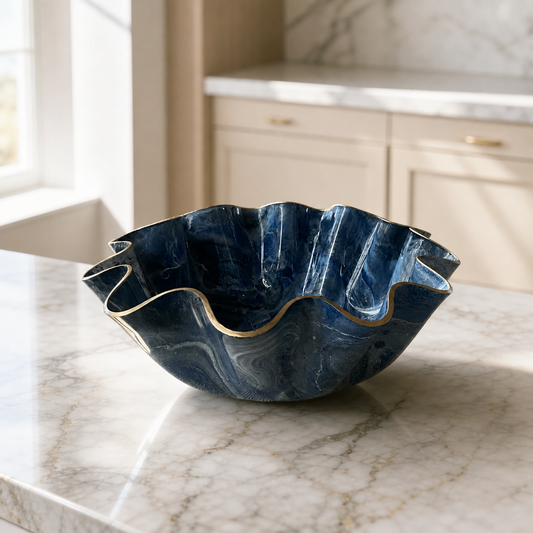 XLarge Blue bowl, 18x6" geode design epoxy resin