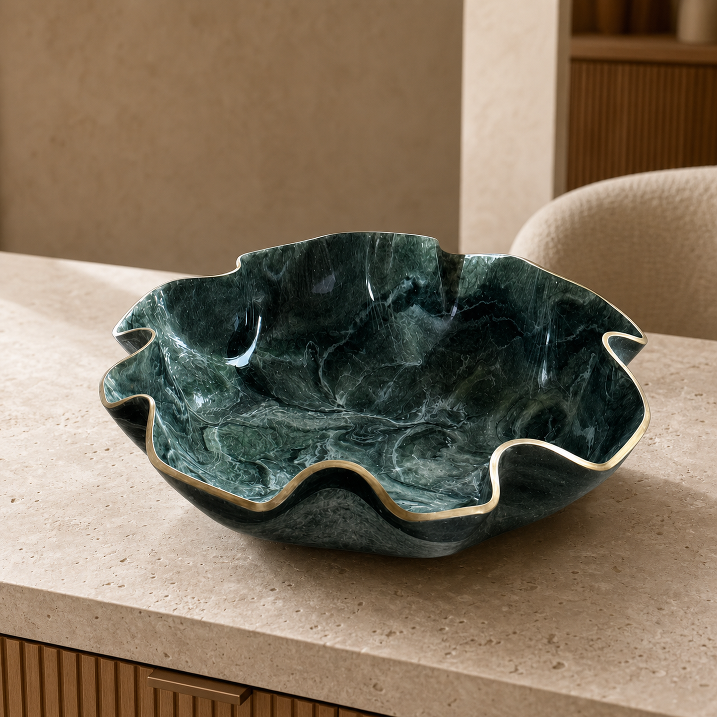 Large Green bowl, 18x3" geode design epoxy resin