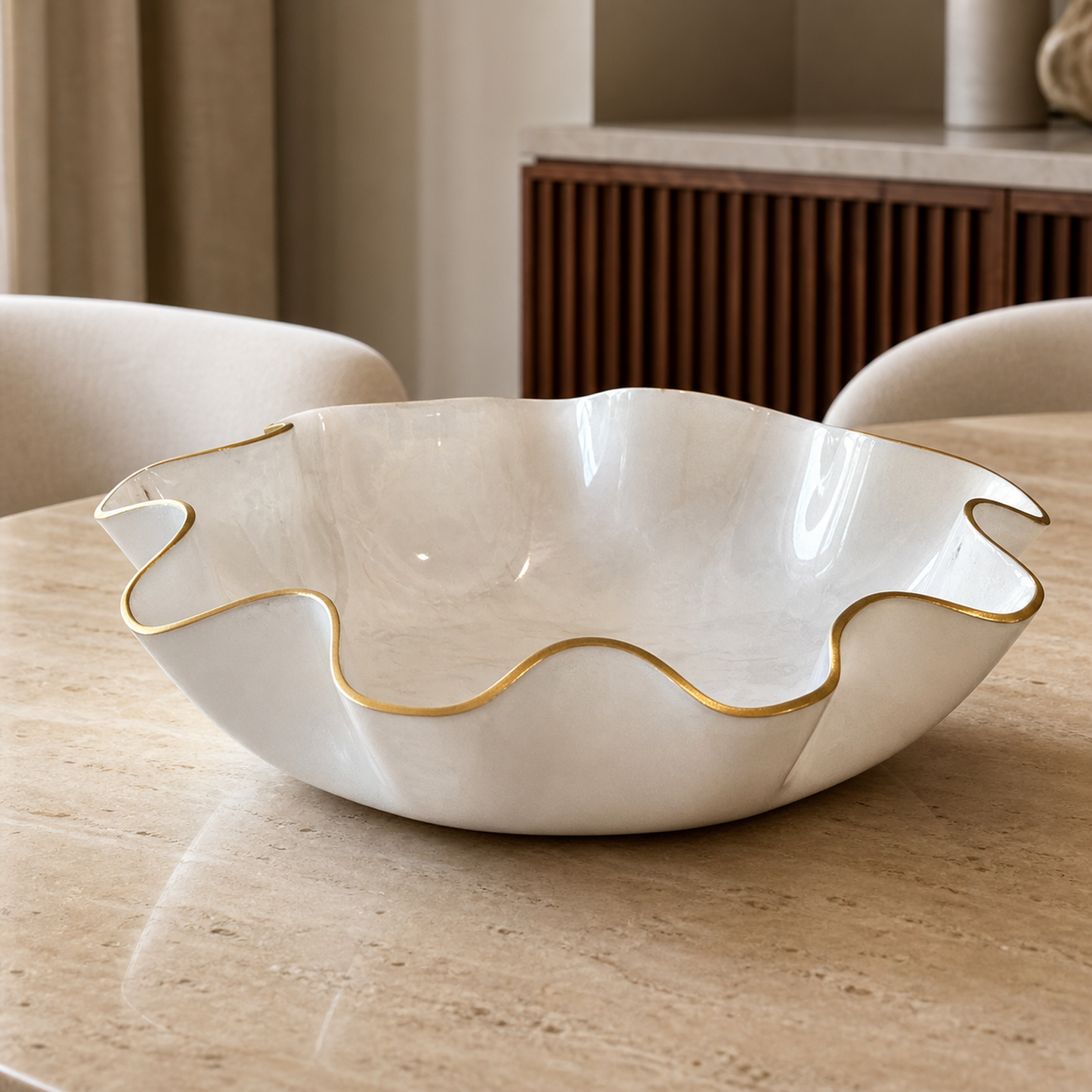 Large White bowl, 18x3" geode design epoxy resin