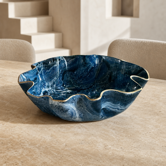 Large Blue bowl, 18x3" geode design epoxy resin