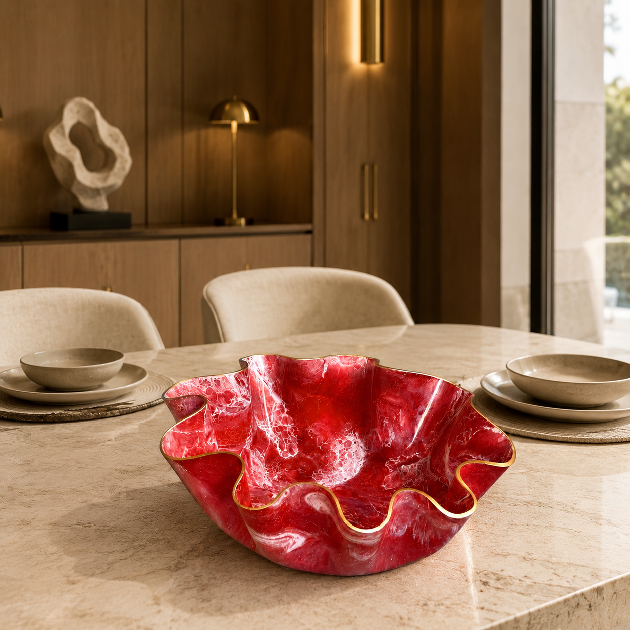 XLarge Red bowl, 18x6" geode design epoxy resin