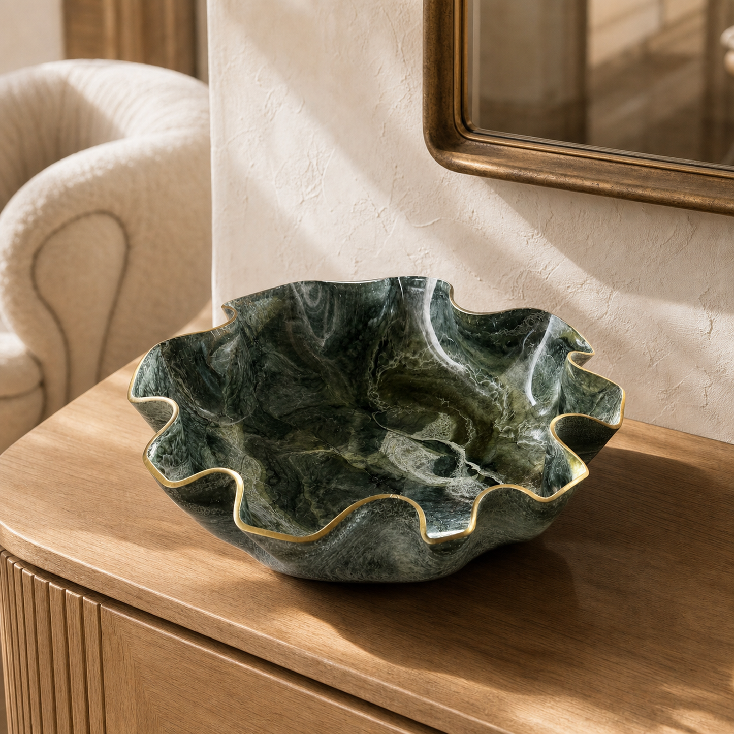 Large Green bowl, 18x3" geode design epoxy resin