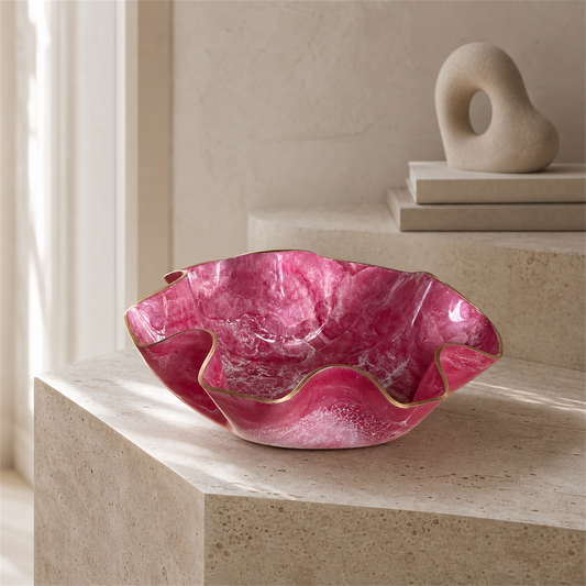Large Pink bowl, 18x3" geode design epoxy resin