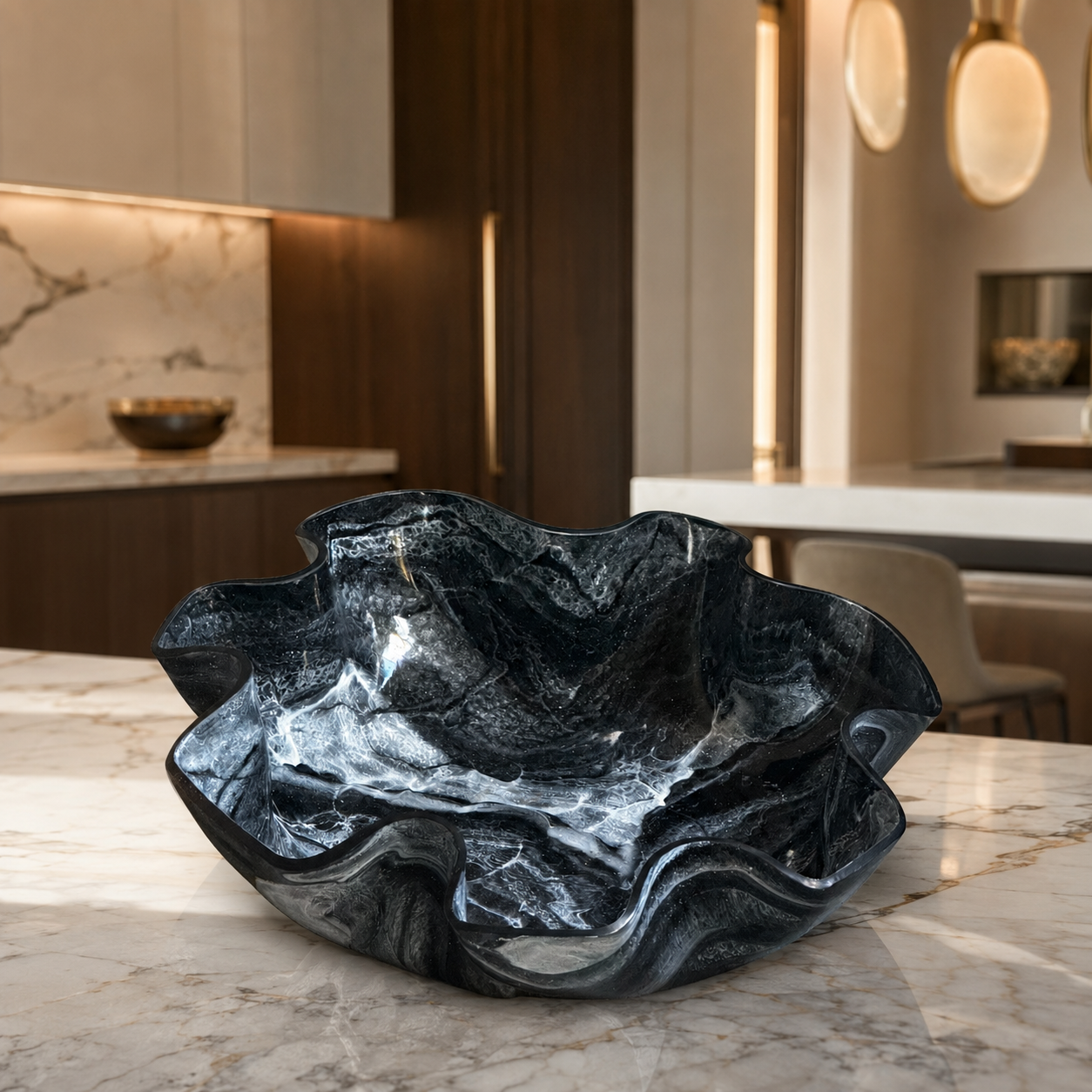 XLarge Black bowl, 18x6" geode design epoxy resin