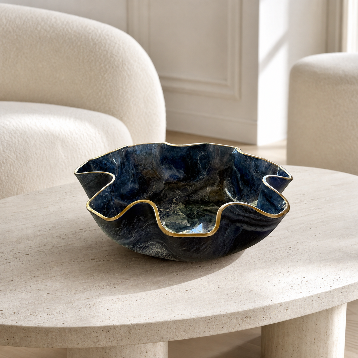 XLarge Blue bowl, 18x6" geode design epoxy resin