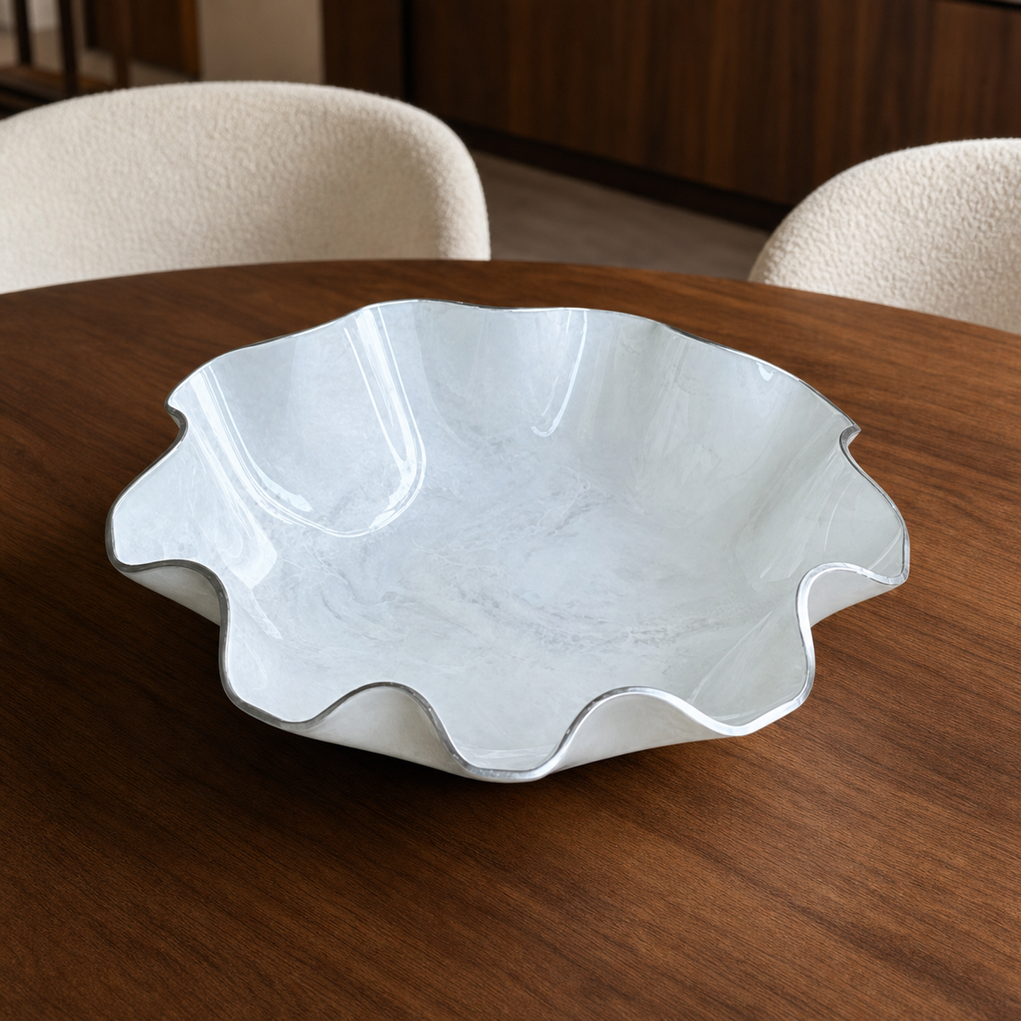 Large White bowl, 18x3" geode design epoxy resin