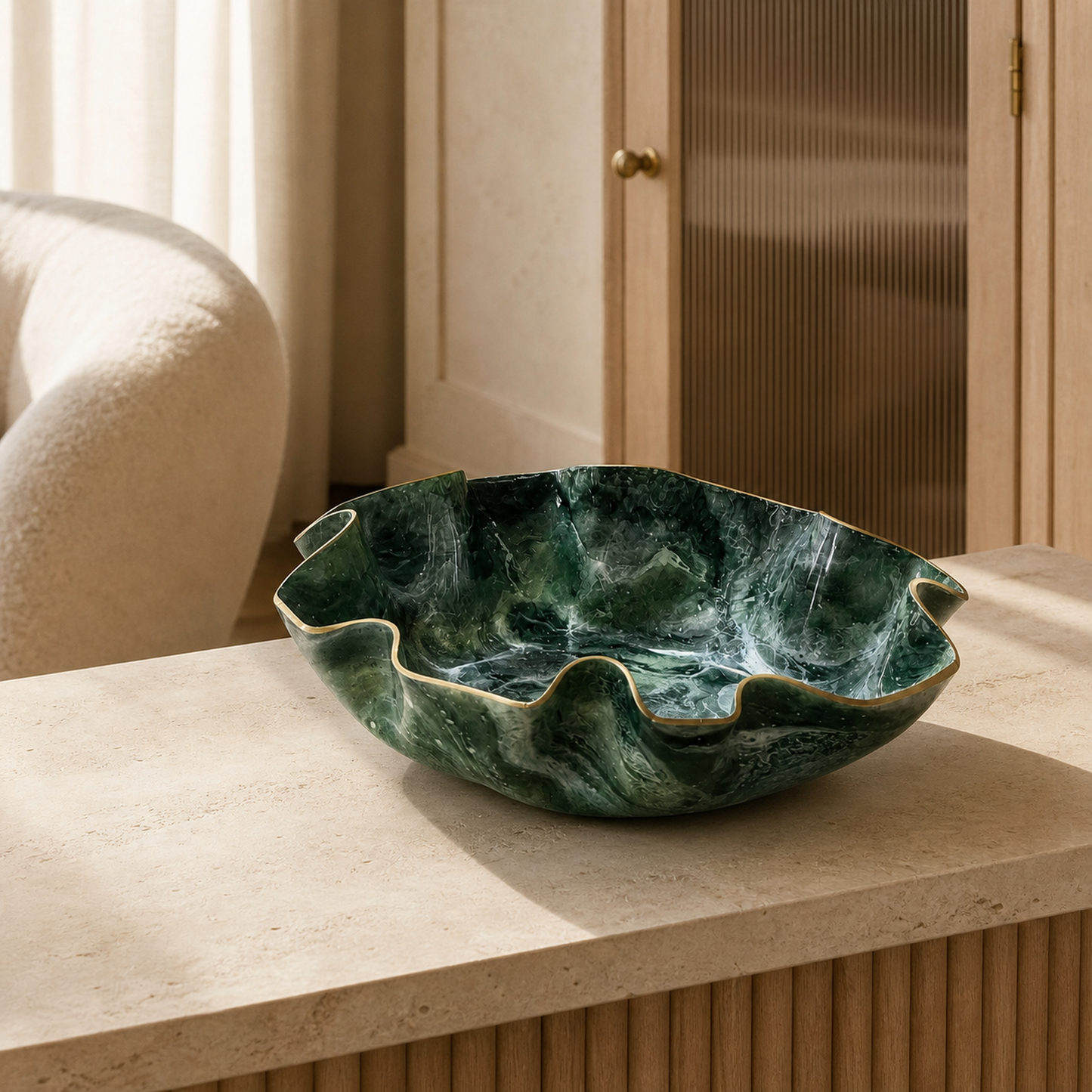 Large Green bowl, 18x3" geode design epoxy resin