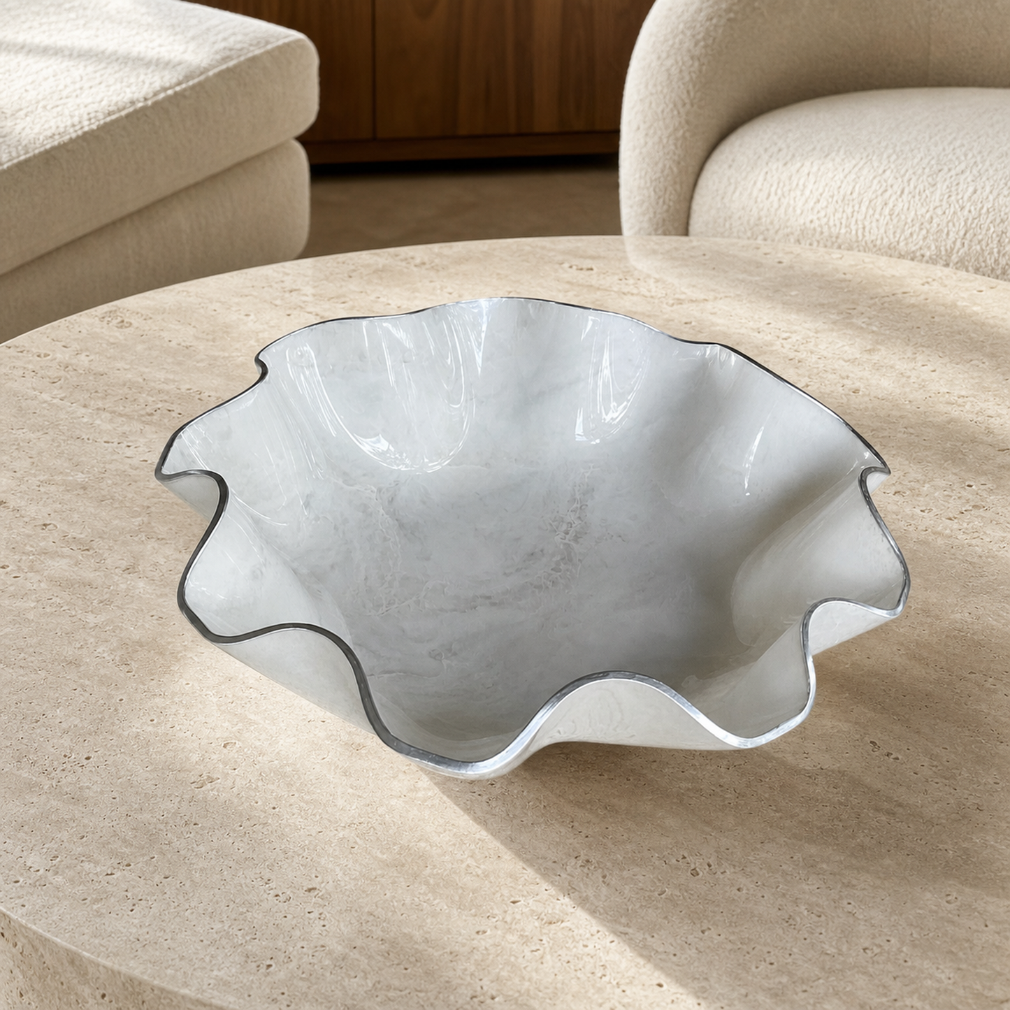 Large White bowl, 18x3" geode design epoxy resin