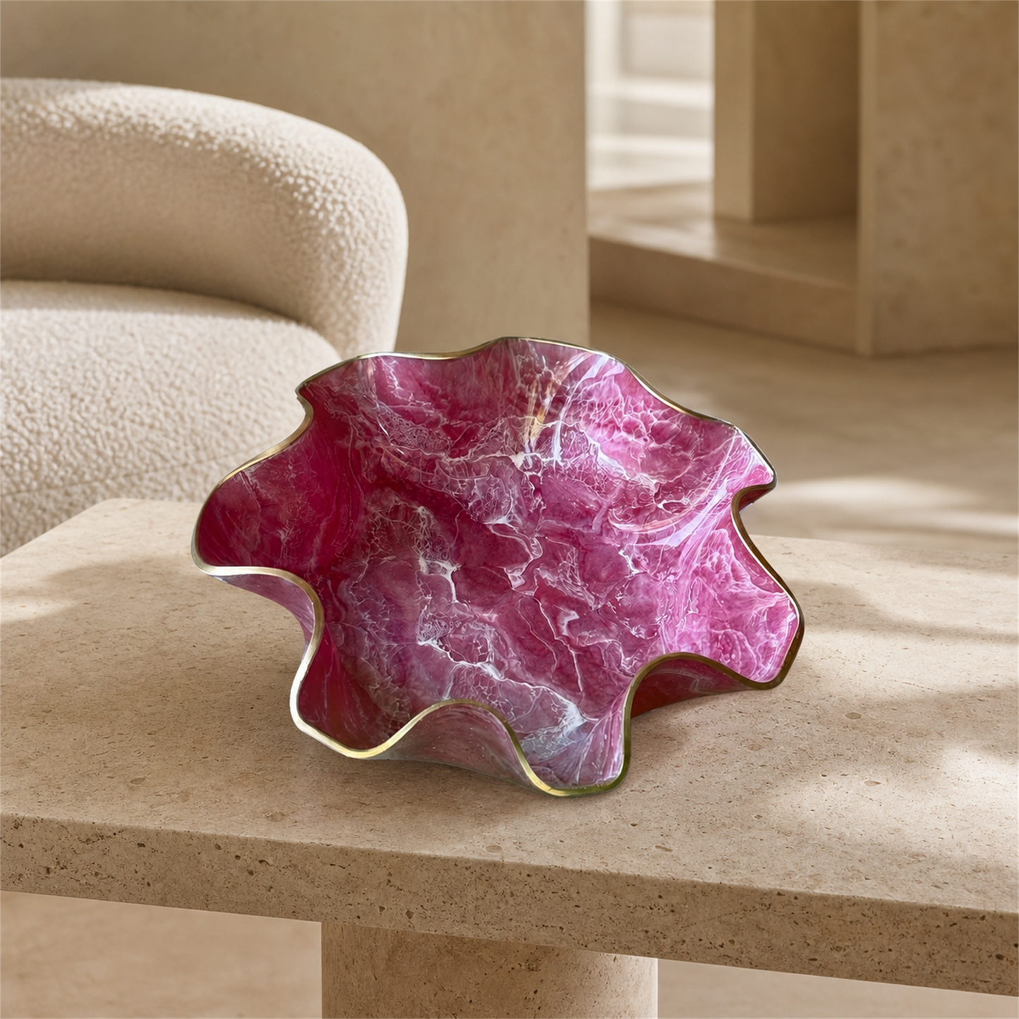 Large Pink bowl, 18x3" geode design epoxy resin