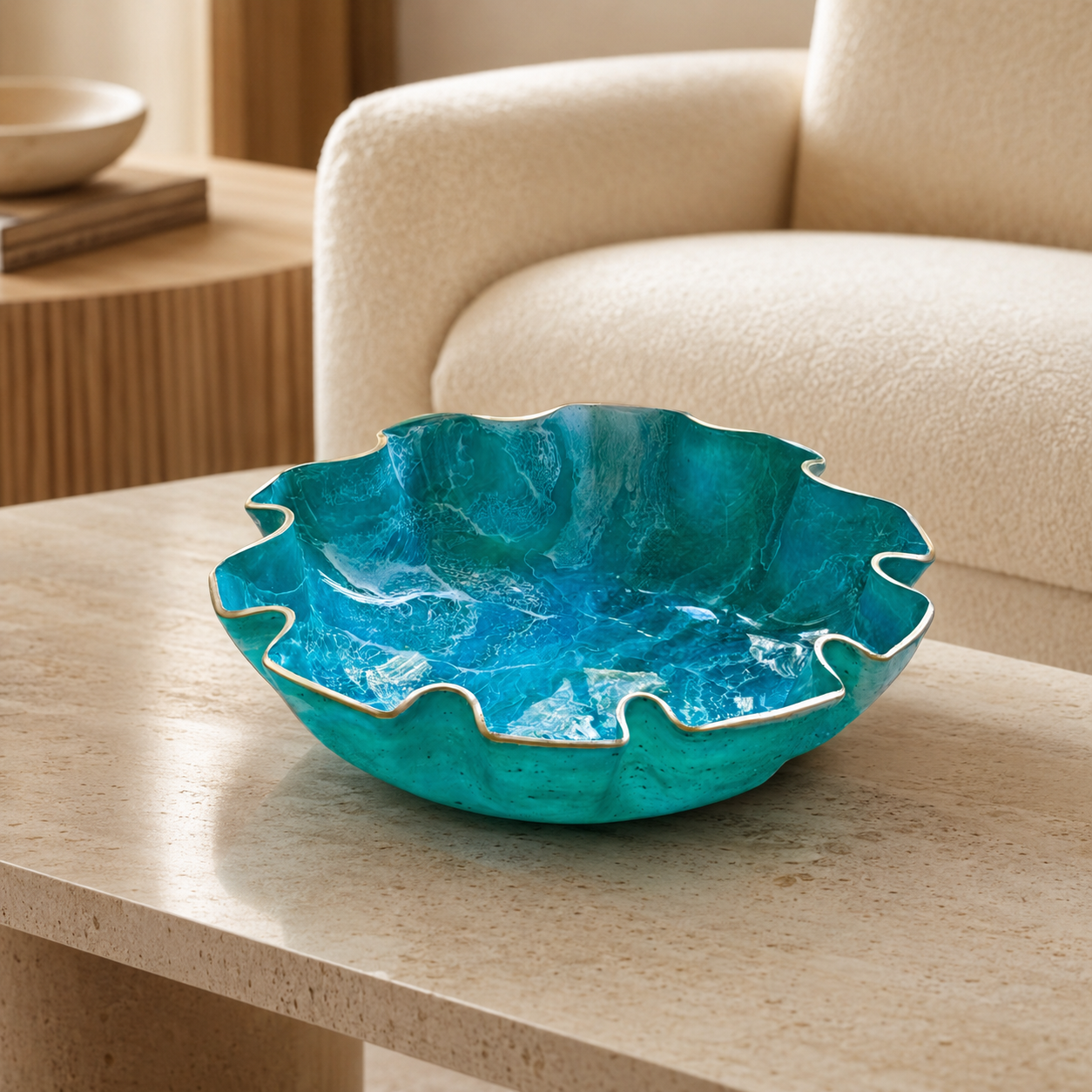 Large Ocean colors bowl, 18x3" geode design epoxy resin