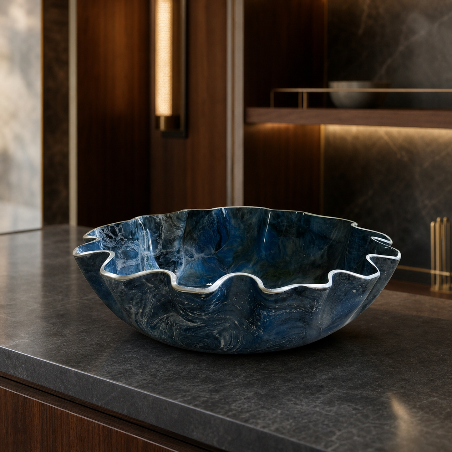 Large Blue bowl, 18x3" geode design epoxy resin