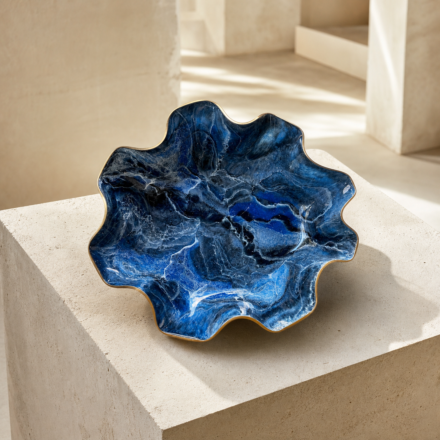 XLarge Blue bowl, 18x6" geode design epoxy resin
