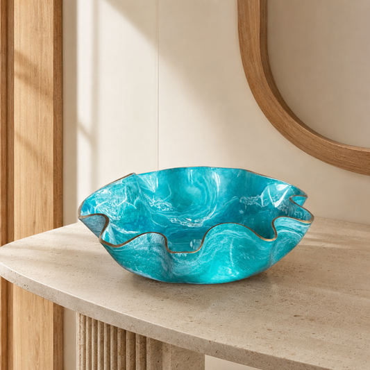 Large Ocean Colors bowl, 18x3" geode design epoxy resin, additional view