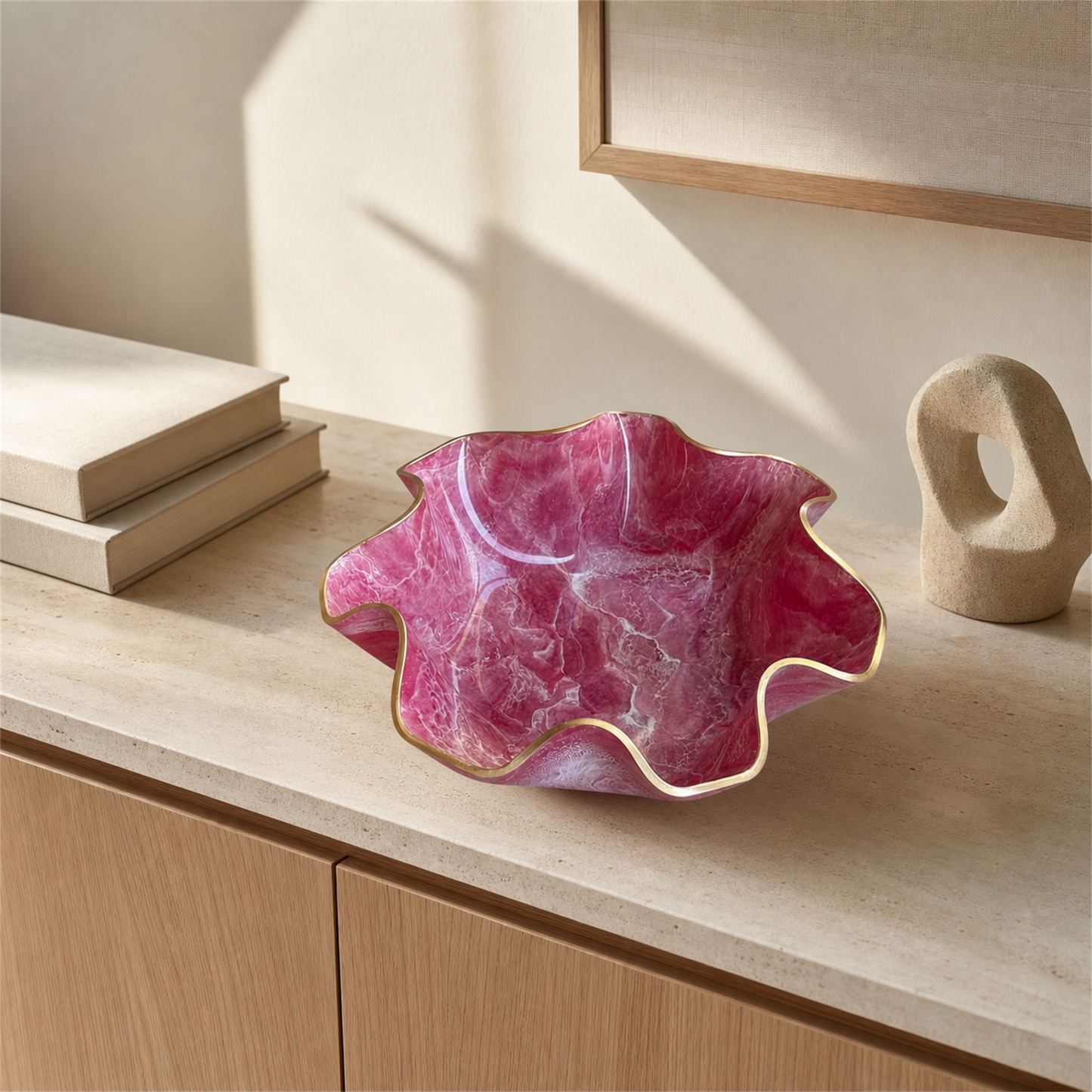 Large Pink bowl, 18x3" geode design epoxy resin