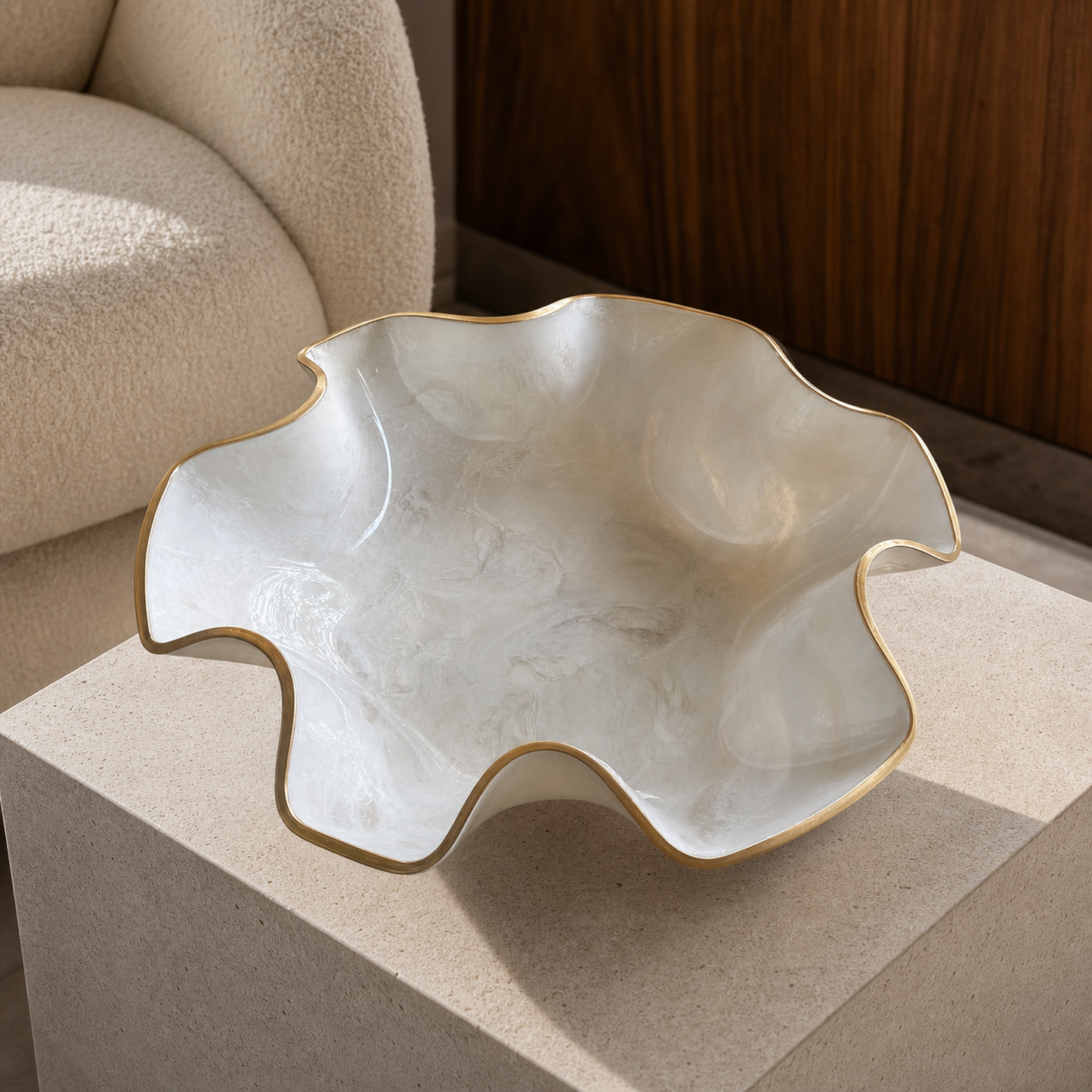 Large White bowl, 18x3" geode design epoxy resin