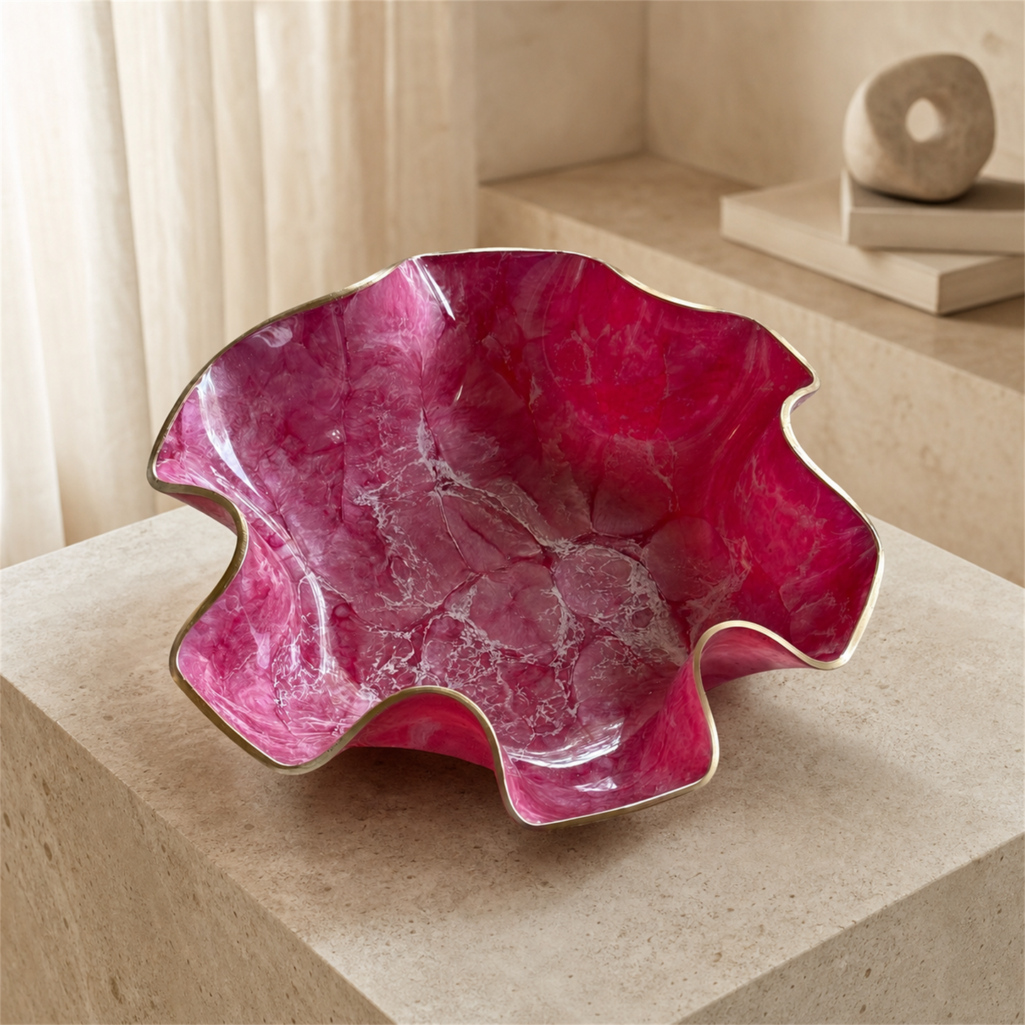 Large Pink bowl, 18x3" geode design epoxy resin