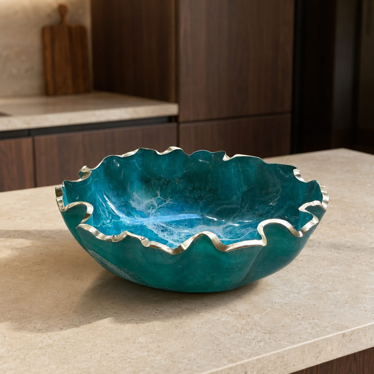 Large Ocean colors bowl, 18x3" geode design epoxy resin