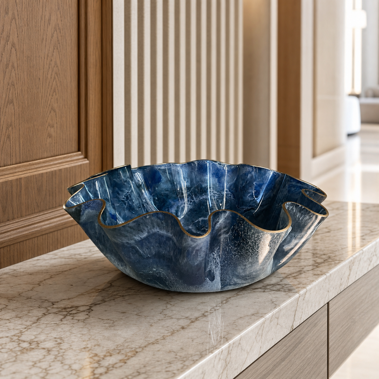 XLarge Blue bowl, 18x6" geode design epoxy resin