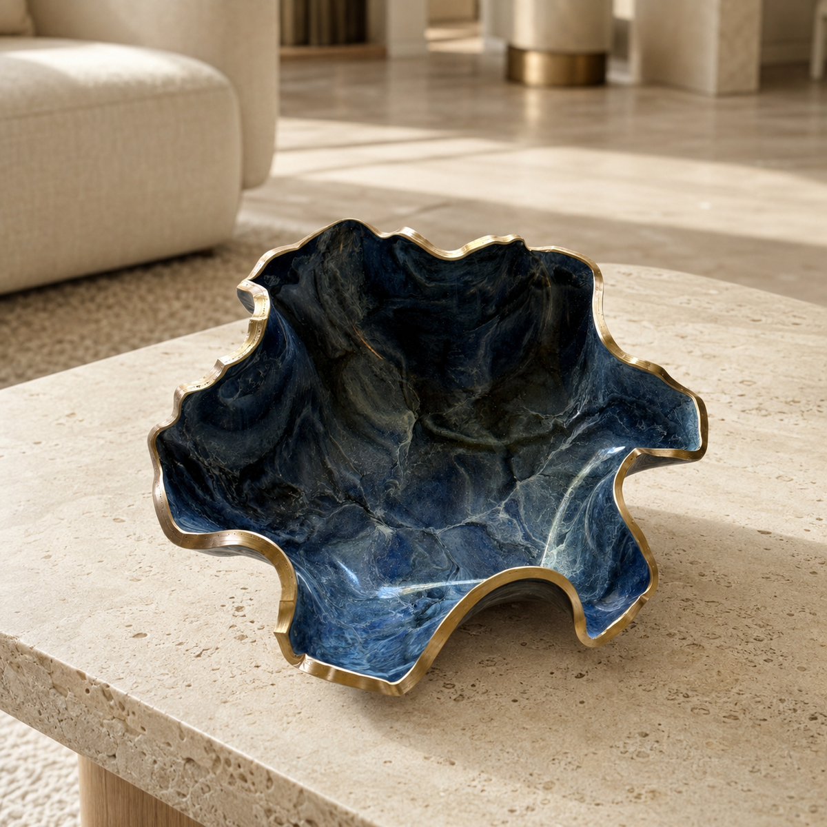 Medium Blue bowl, 11x3" geode design epoxy resin