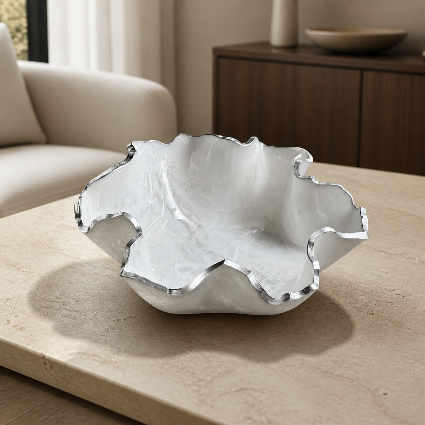 Medium White bowl, 11x3" geode design epoxy resin