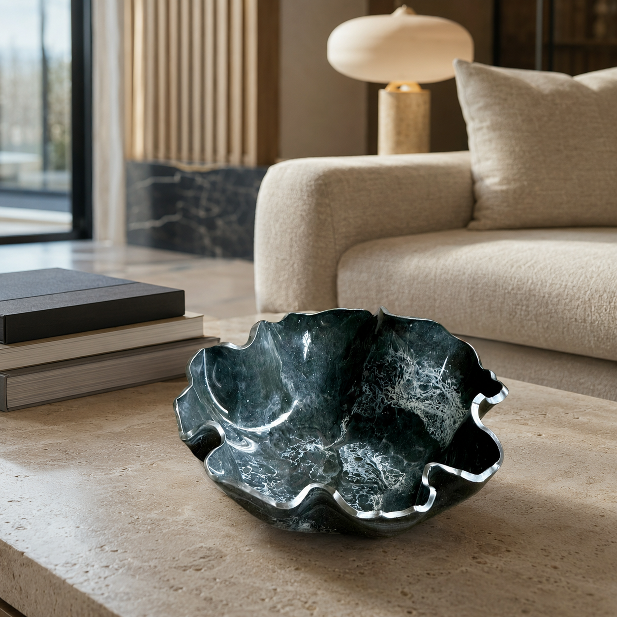 Medium Grey and Silver bowl, 11x3" geode design epoxy resin