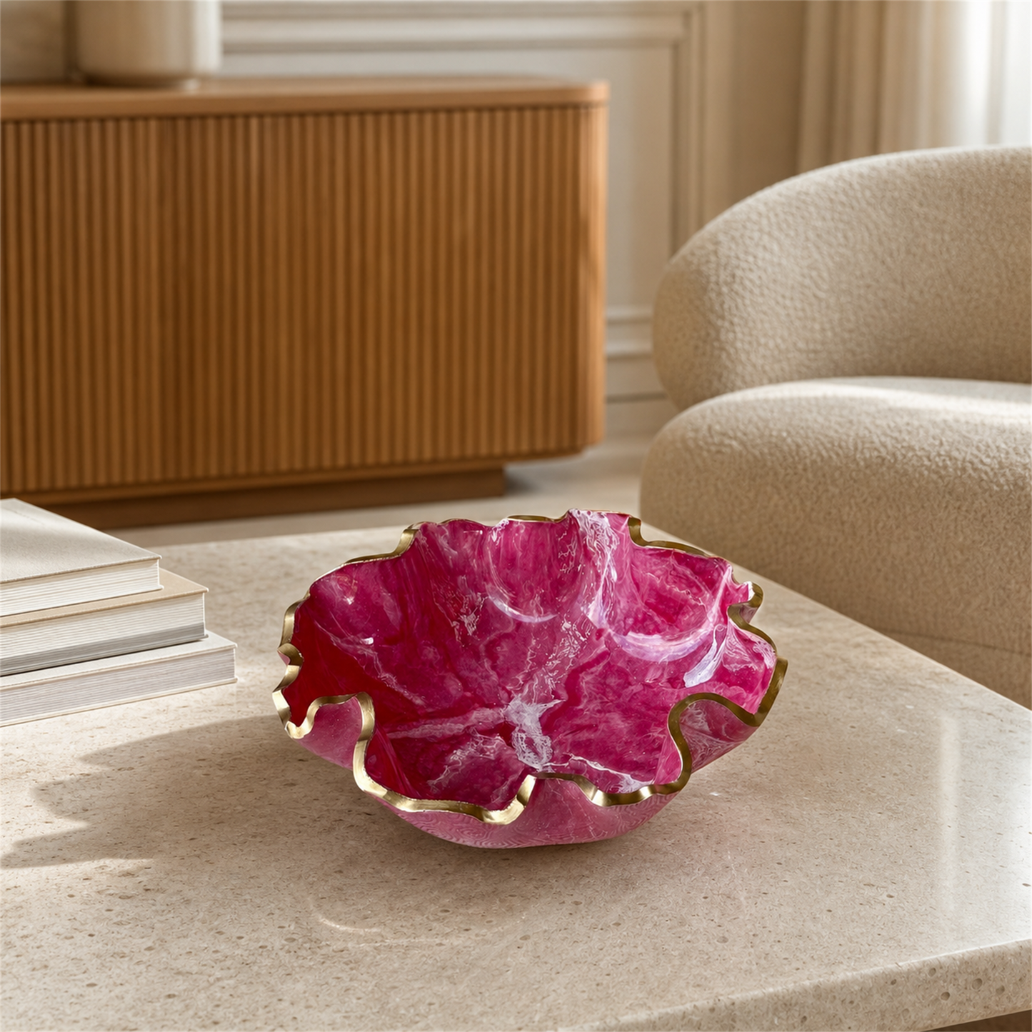Medium Pink bowl, 11x3" geode design epoxy resin