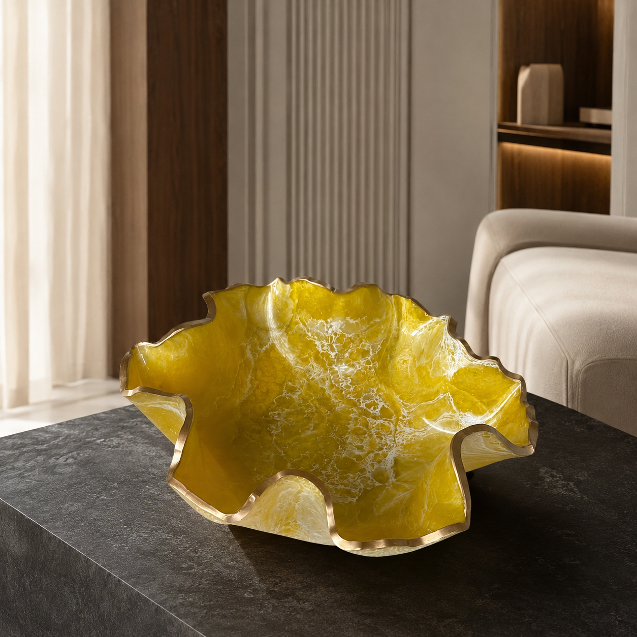 Medium Yellow bowl, 11x3" geode design epoxy resin