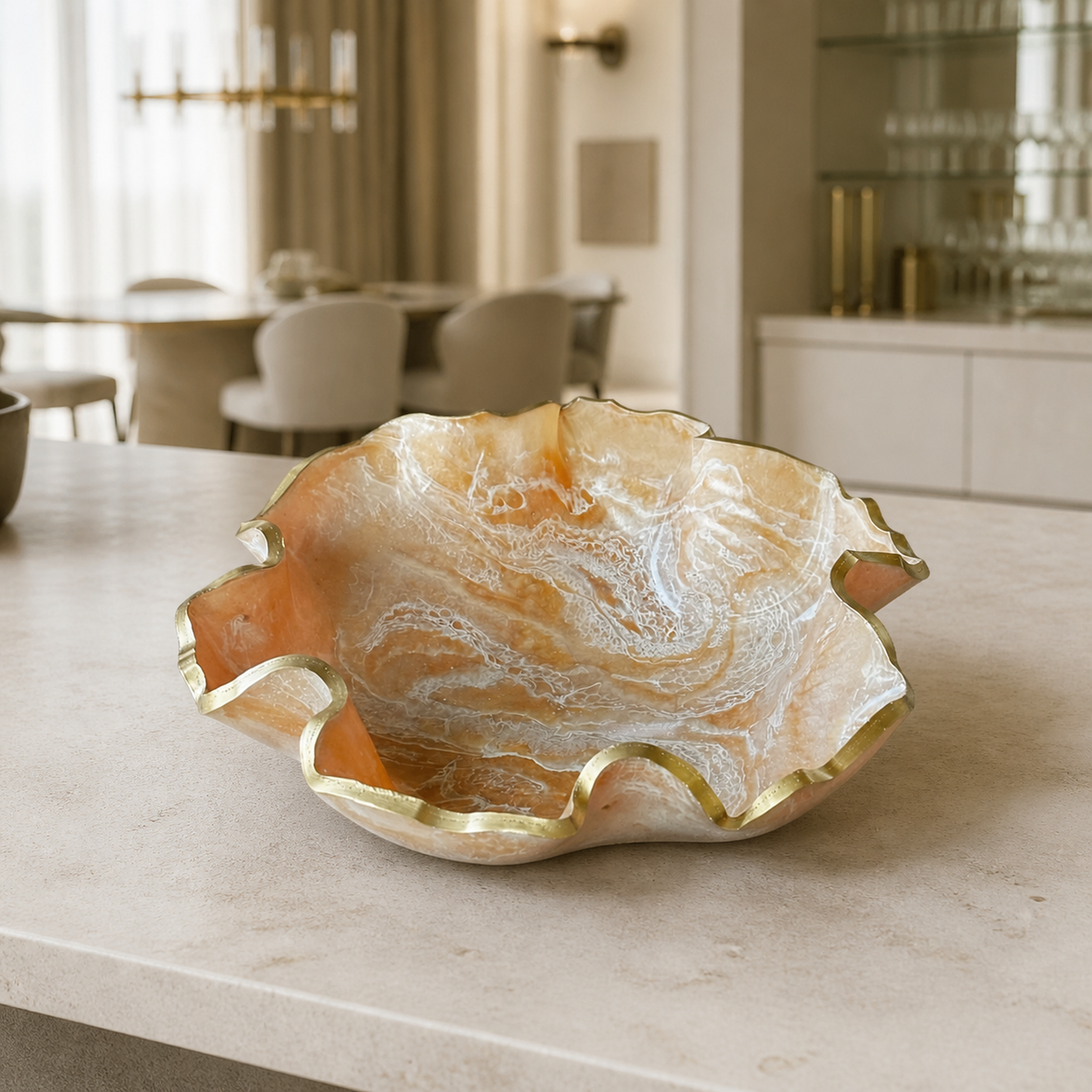 Medium Cream bowl, 11x3" geode design epoxy resin