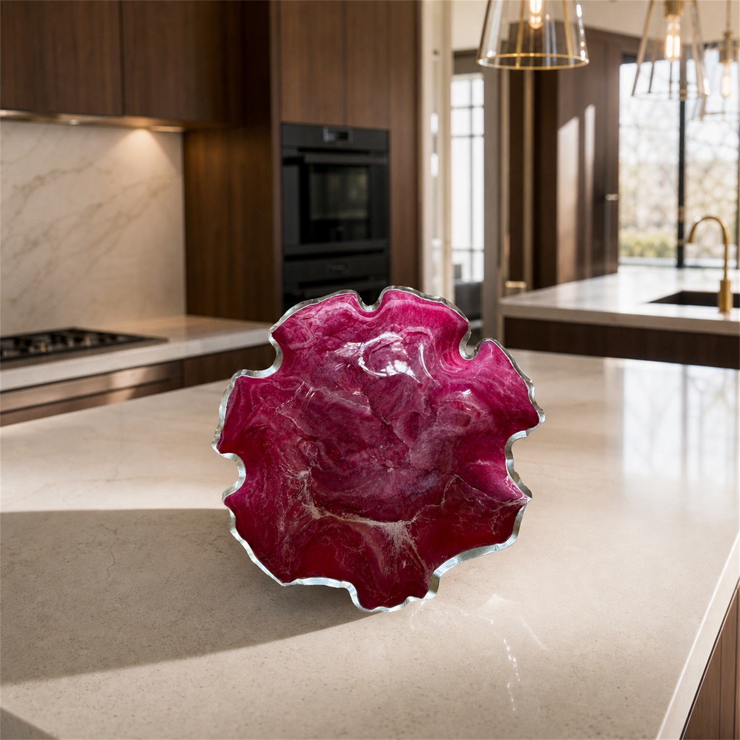 Medium Pink bowl, 11x3" geode design epoxy resin