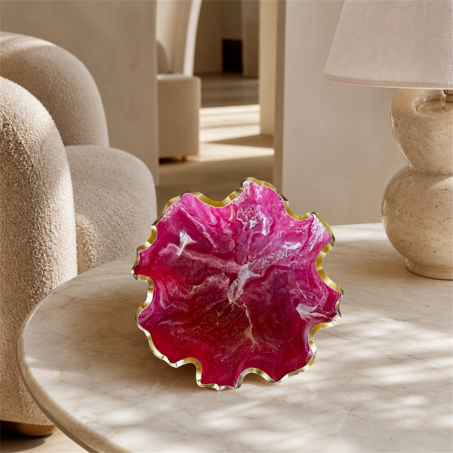 Medium Pink bowl, 11x3" geode design epoxy resin