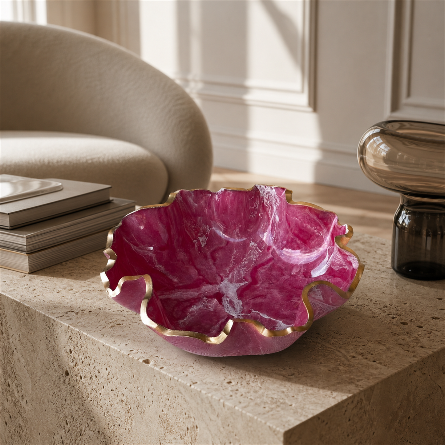 Medium Pink bowl, 11x3" geode design epoxy resin
