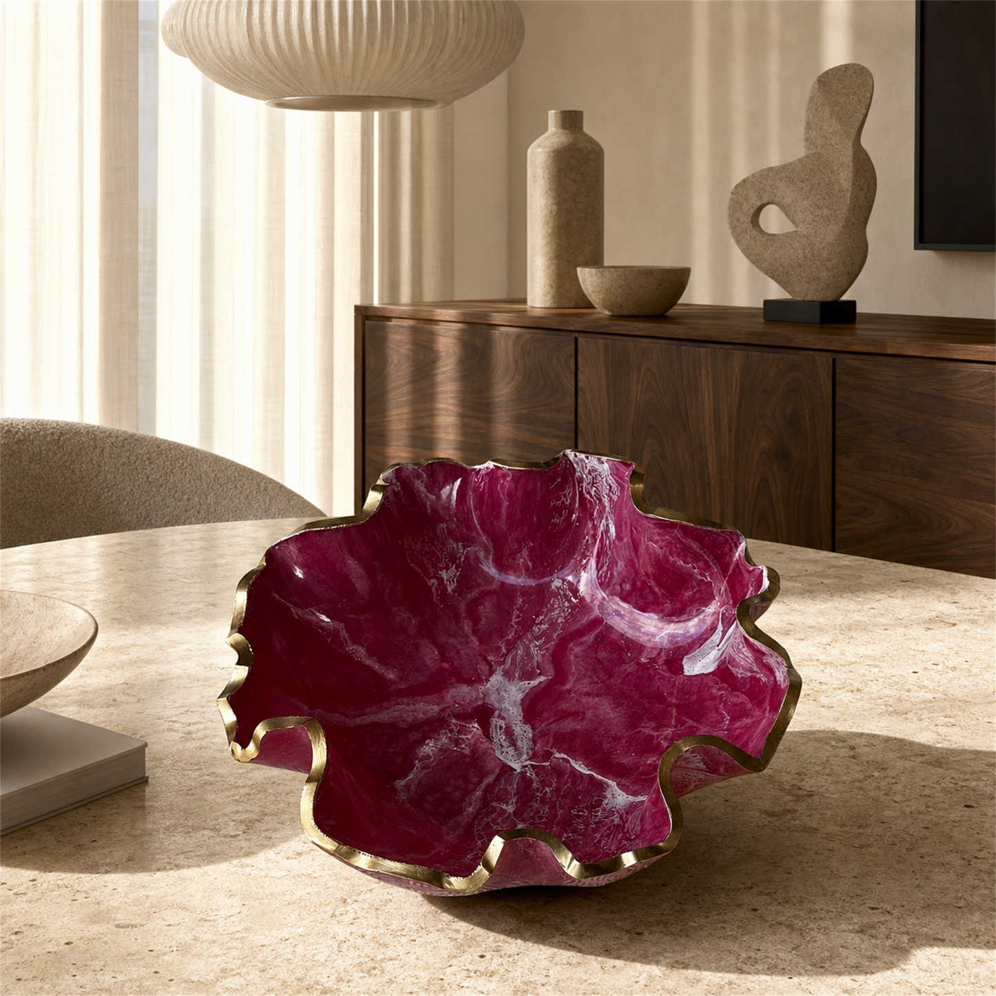 Medium Pink bowl, 11x3" geode design epoxy resin