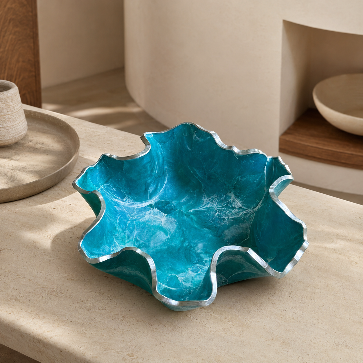 Medium Ocean colors bowl, 11x3" geode design epoxy resin