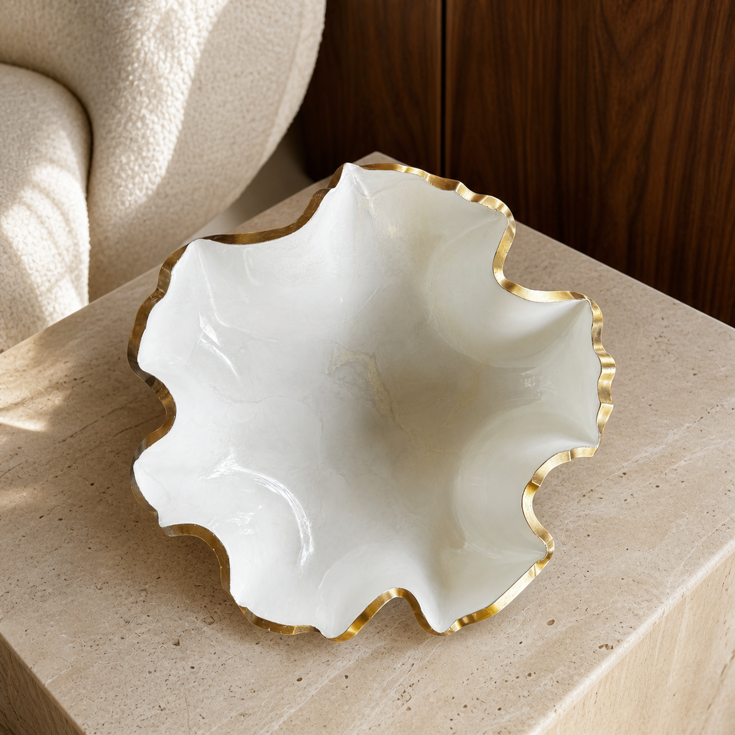 Medium White bowl, 11x3" geode design epoxy resin