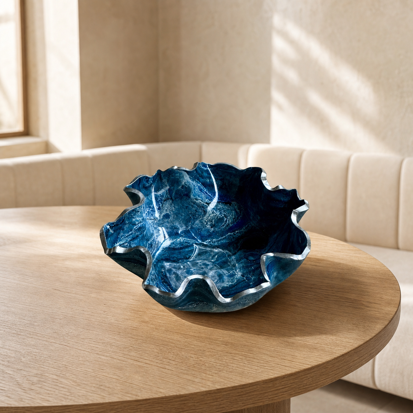 Medium Blue bowl, 11x3" geode design epoxy resin