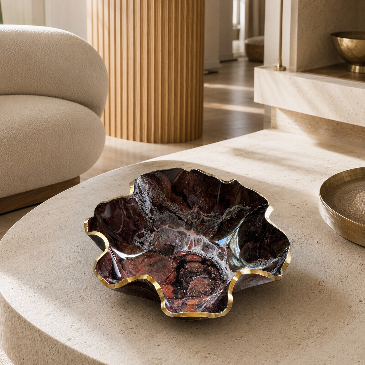 Medium Black, Bronze and Copper bowl, 11x3" geode design epoxy resin