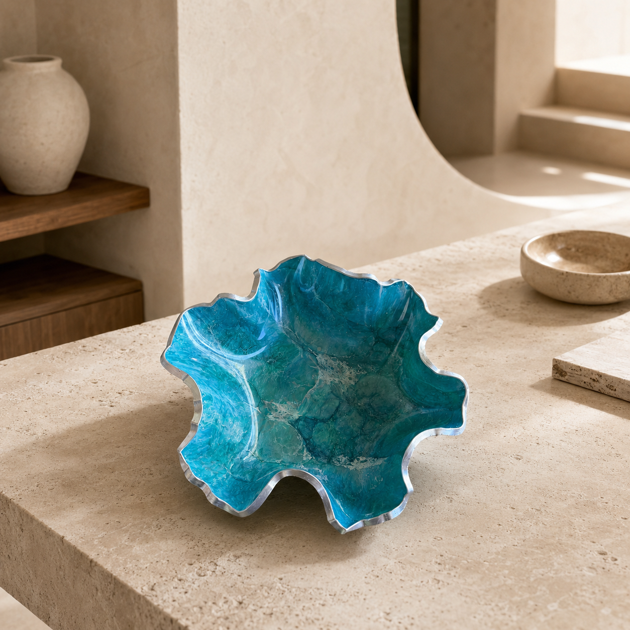 Medium Ocean colors bowl, 11x3" geode design epoxy resin