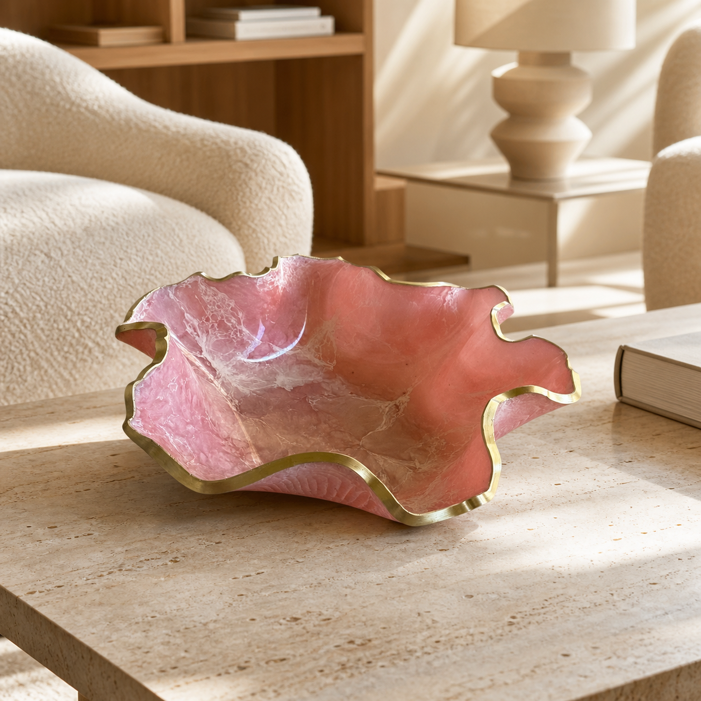 Medium light Pink bowl, 11x3" geode design epoxy resin