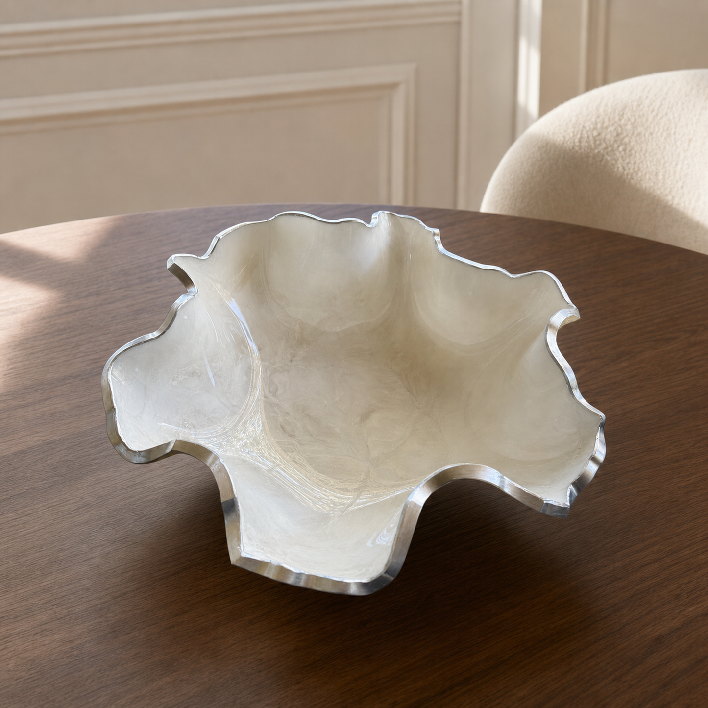 Medium White bowl, 11x3" geode design epoxy resin