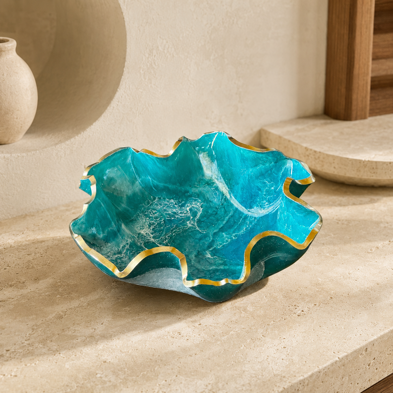 Medium Ocean colors bowl, 11x3" geode design epoxy resin